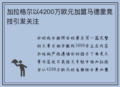 加拉格尔以4200万欧元加盟马德里竞技引发关注
